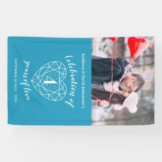 4e verjaardag Topaz hart gepersonaliseerde foto Spandoek (Horizontaal)