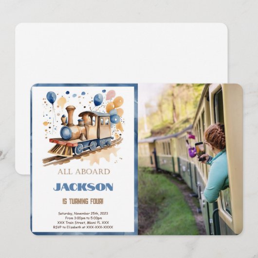 4e verjaardag trein foto kaart (Voorkant / Achterkant)