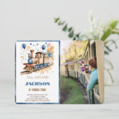 4e verjaardag trein foto kaart (Staand voorkant)