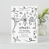 4e verjaardag uitnodiging, met de hand getekend 4e kaart (Staand voorkant)