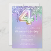 4e verjaardag uitnodiging Paarse roze glitter (Voorkant)