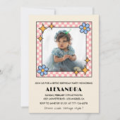 4e verjaardag uitnodiging Retro Groovy Blue Floral (Voorkant)