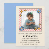 4e verjaardag uitnodiging Retro Groovy Blue Floral (Voorkant / Achterkant)