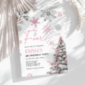 4e verjaardag uitnodiging, roze winter 4e verjaard kaart