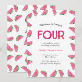 4e verjaardag uitnodiging | tropische watermeloen  (Voorkant / Achterkant)