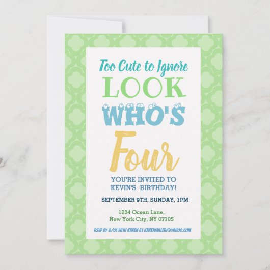 4e verjaardag Uitnodiging woorden (Voorkant)