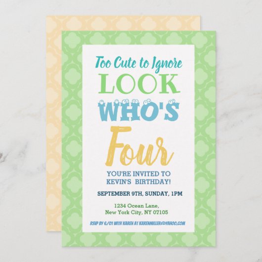 4e verjaardag Uitnodiging woorden (Voorkant / Achterkant)