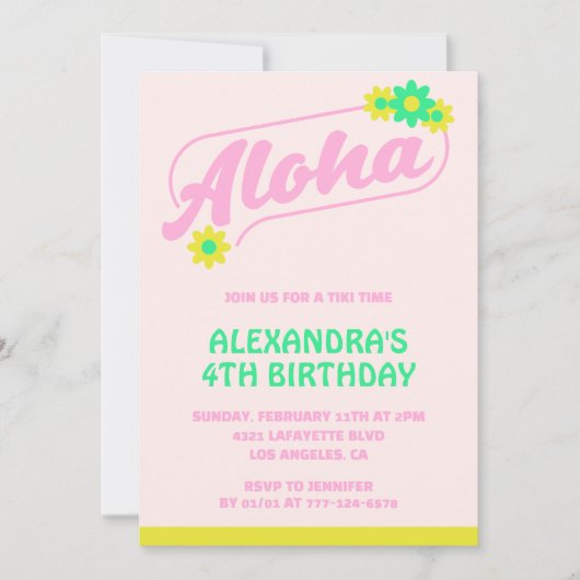 4e verjaardag uitnodigingen Tropical Aloha Pink (Voorkant)
