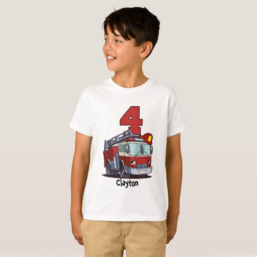 4e verjaardag van de brandweerwagen t-shirt (Voorkant volledig)