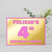 4e verjaardag van de partij — Vet, vun, roze band  Folie Uitnodiging (Staand Voorkant)