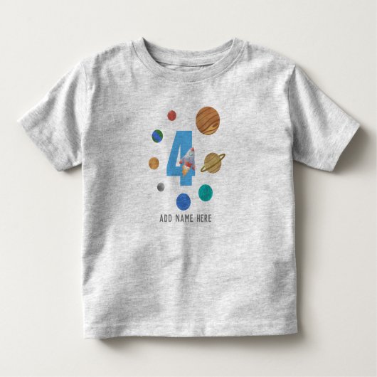 4e verjaardag van de planeten van het zonnestelsel kinder shirts (Voorkant)