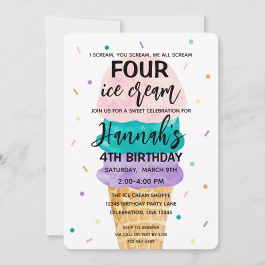 4e verjaardag van de uitnodiging van de meisjespar (Voorkant)