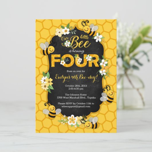 4e verjaardag van de uitnodiging van de partij Bee (Staand voorkant)