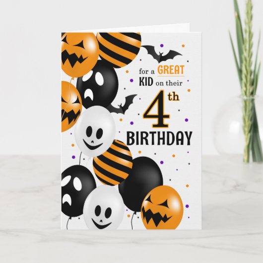 4e verjaardag van het kind op Halloween ballonnen Kaart (Voorkant)