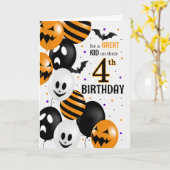 4e verjaardag van het kind op Halloween ballonnen Kaart (Gele Bloem)