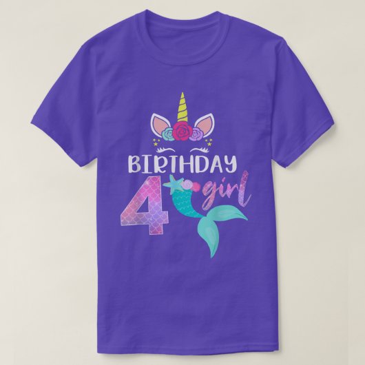 4e verjaardag van het meisje Unicorn Shirt Mermaid (Design voorkant)
