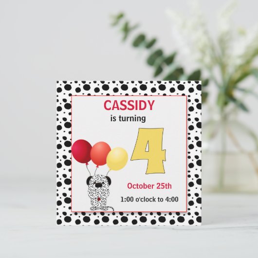 4e verjaardag van kind Rood en Geel Dalmatiër Kaart (Staand voorkant)