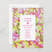 4e verjaardag vierde bloemgroen roze aangepaste le uitnodiging briefkaart (Voorkant / Achterkant)