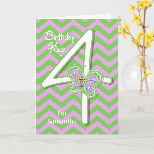 4e verjaardag vlinder — Aangepast Kaart (Gele Bloem)