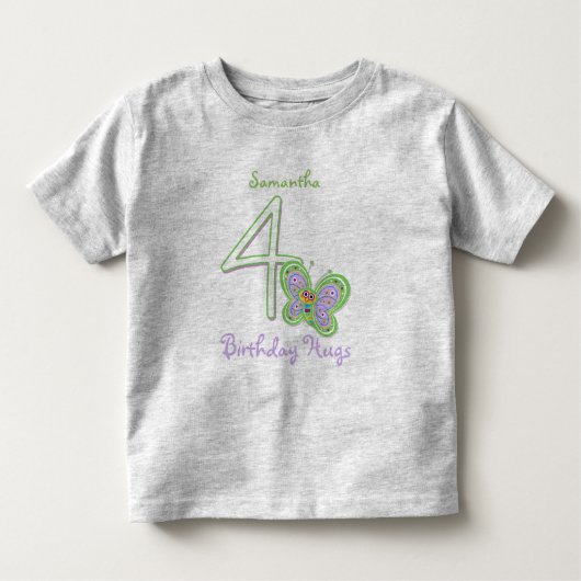 4e verjaardag vlinder — Aangepaste naam Kinder Shirts (Voorkant)