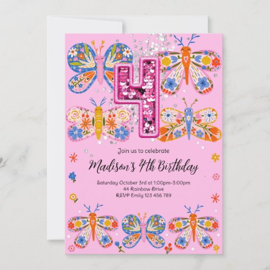 4e verjaardag vlinder kaart (Voorkant)