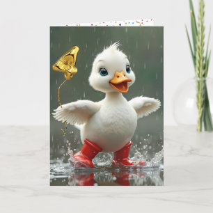 4e verjaardag White Duckling in een regenplas Kaart