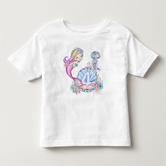 4e verjaardag zeemeermaid kinder shirts (Voorkant)