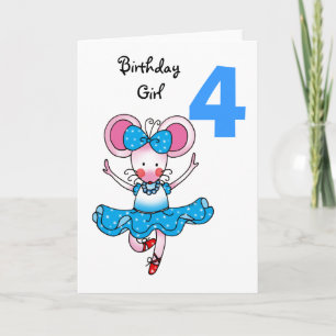 4e verjaardagscadeau voor een meisje, schattige ba kaart