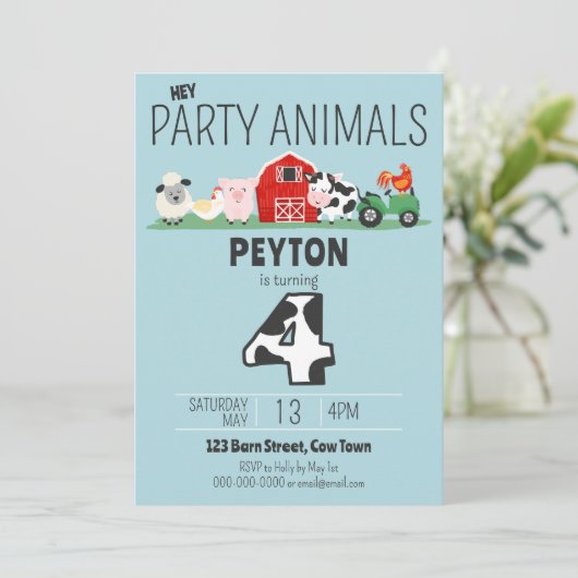4e verjaardagsfeestje Boerderij Dieren Verjaardag Kaart (Staand voorkant)