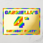 4e verjaardagsfeestje — Leuk, Rainbow Spectrum "4" Folie Uitnodiging (Voorkant)