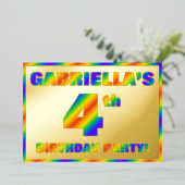 4e verjaardagsfeestje — Leuk, Rainbow Spectrum "4" Folie Uitnodiging (Staand Voorkant)