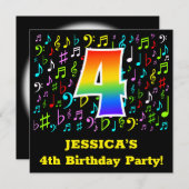4e verjaardagsfeestje: Leuke muzieksymbolen, Rainb Kaart (Voorkant / Achterkant)