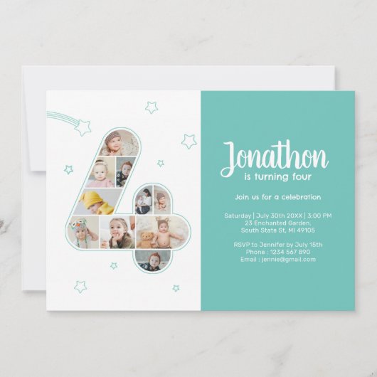 4e verjaardagsfeestje nummer 4 aangepaste fotocoll kaart (Voorkant)