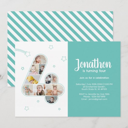 4e verjaardagsfeestje nummer 4 aangepaste fotocoll kaart (Voorkant / Achterkant)