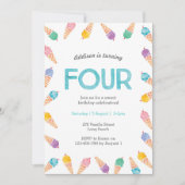 4e verjaardagsfeestje | Rainbow Ice cream uitnodig Kaart (Voorkant)