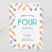 4e verjaardagsfeestje | Rainbow Ice cream uitnodig Kaart (Voorkant / Achterkant)