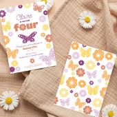 4e verjaardagsfeestje Retro Butterfly Verjaardag Kaart