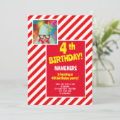 4e verjaardagsfeestje rood wit Snoep streep bday Kaart (Staand voorkant)