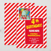 4e verjaardagsfeestje rood wit Snoep streep bday Kaart (Voorkant / Achterkant)