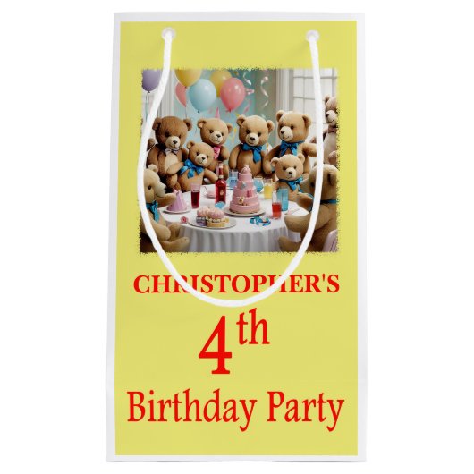 4e verjaardagsfeestje Teddy Bears Party Klein Cadeauzakje (Voorkant)