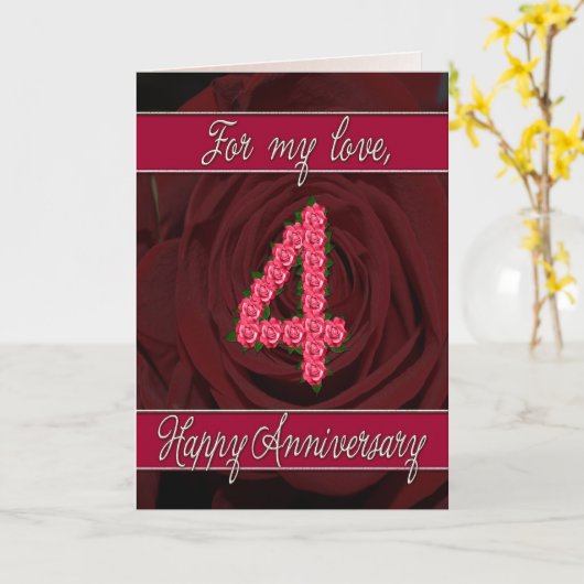 4e verjaardagskaart met rozen en bladeren kaart (Gele Bloem)