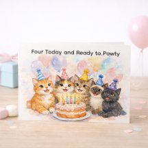 4e verjaardagskaart voor meisjes leuk kattenfeest 