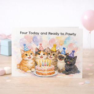 4e verjaardagskaart voor meisjes leuk kattenfeest  briefkaart