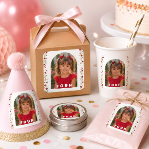 4e verjaardagssticker meisje met foto vierkante sticker