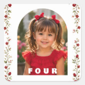 4e verjaardagssticker meisje met foto vierkante sticker (Voorkant)