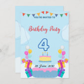 4e verjaardagsuitnodiging - Adorably Fun Party Kaa Kaart (Voorkant / Achterkant)