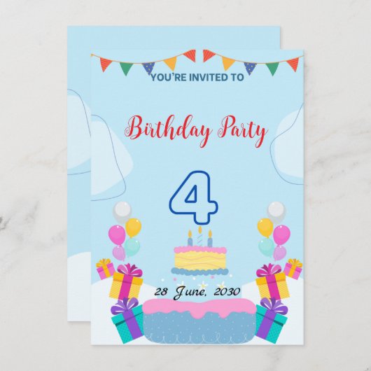 4e verjaardagsuitnodiging - Adorably Fun Party Kaa Kaart (Voorkant / Achterkant)