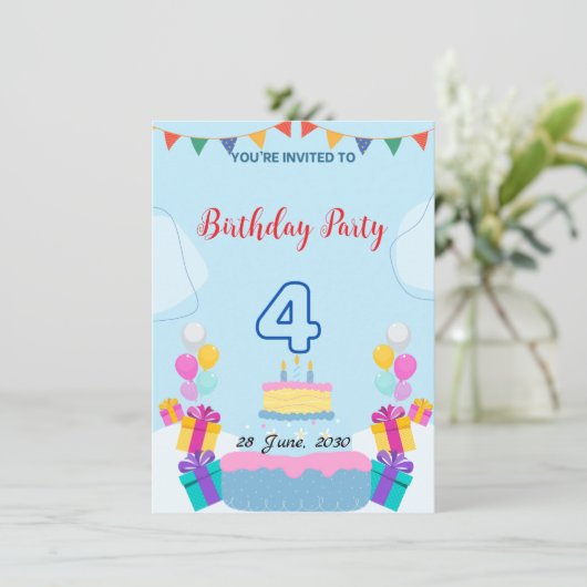 4e verjaardagsuitnodiging - Adorably Fun Party Kaa Kaart (Staand voorkant)