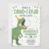 4e verjaardagsuitnodiging voor dinosauriërs kaart (Voorkant)