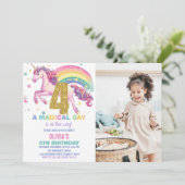 4e verjaardagsuitnodiging voor eenhoorn met afbeel kaart (Staand voorkant)